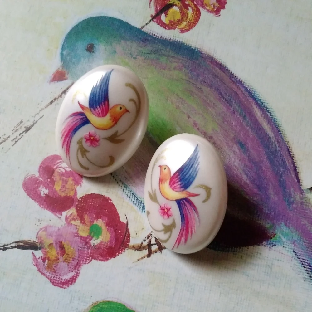 🌙Vintage 🐦 Pearlescent Bird Statement Earrings